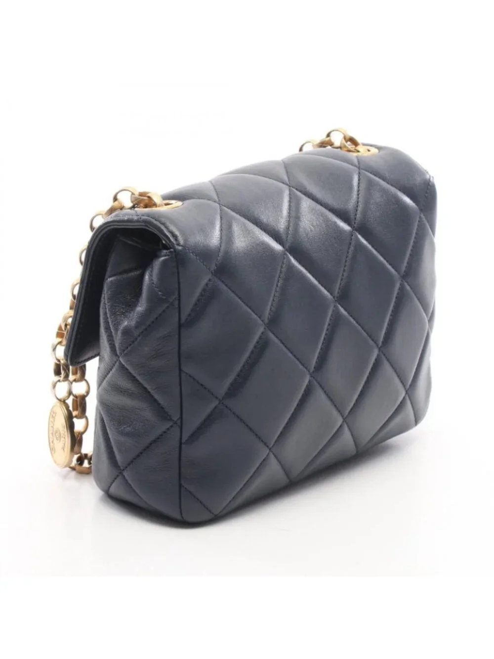 Chanel Shoulder Bag Quilted Navy Lambskin Small Flap Chain